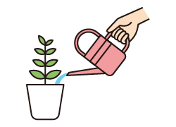 植物に水をやる動作の説明補足画像。
