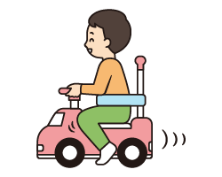 おもちゃの車に乗って前へ進む動作の説明補足画像。